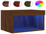 Bedside Cabinets with LED Lights Wall-mounted 2 pcs Brown Oak 837126