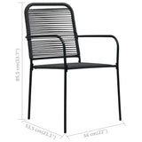 Dining Set Black Cotton rope, powder-coated steel, tempered glass 3058280