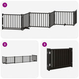 Dog Gate with Door Foldable 6 Panels Black 480 cm Poplar Wood 3155737