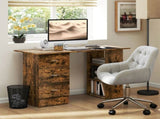Computer Desk, Writing Table, PC Workstation with 3 Storage Shelves and Drawers, Silver Handle, for T3398P378018