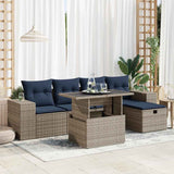 6 Piece Garden Sofa Set with Cushions Brown Poly Rattan Acacia 3327931