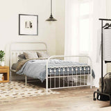 Metal Bed Frame without Mattress with Footboard White 107x203cm 376663