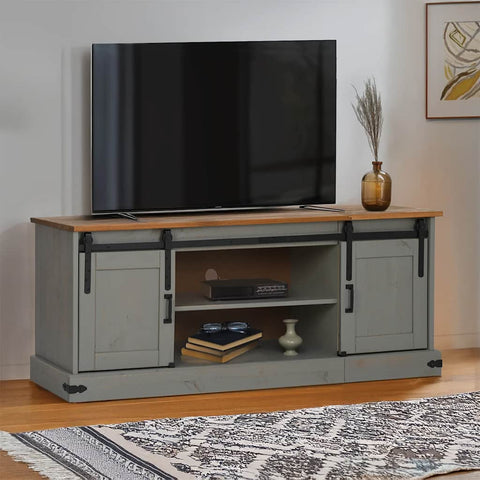 ZNTS TV Cabinet HALDEN 2 Sliding Doors Grey 150x40x60 cm Solid Wood 4018415