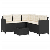 Garden Sofa with Table and Cushions L-shaped Black Poly Rattan 369039