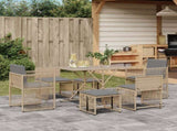 7 Piece Garden Dining Set with Cushions Beige Poly Rattan 369012