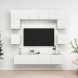 ZNTS 8 Piece TV Cabinet Set White Engineered Wood 3078691