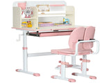 Kids Desk and Chair Set, with Storage Shelves, Washable Cover, for Ages 3-12 Years - Pink T3398P347715