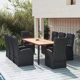9 Piece Garden Dining Set Black Poly Rattan&Solid Wood Acacia 3157641