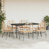 7 Piece Garden Dining Set Brown Poly Rattan Glass 3334447
