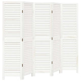 Room Divider 5 Panels White Solid Wood Paulownia 358837