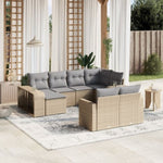 ZNTS 10 Piece Garden Sofa Set with Cushions Beige Poly Rattan 3228899