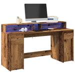 Desk with LED Lights Old Wood 160x55x91 cm Engineered Wood 3309436