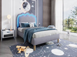 Upholstered Bed, 3ft 90x190cm Single Bed with LED, Bed Frame with Wooden Slats and Adjustable Height N601P288476G