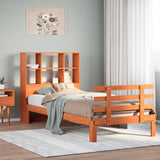 ZNTS Bookcase Bed without Mattress Wax Brown 75x190 cm Small Single Solid Wood Pine 3322767