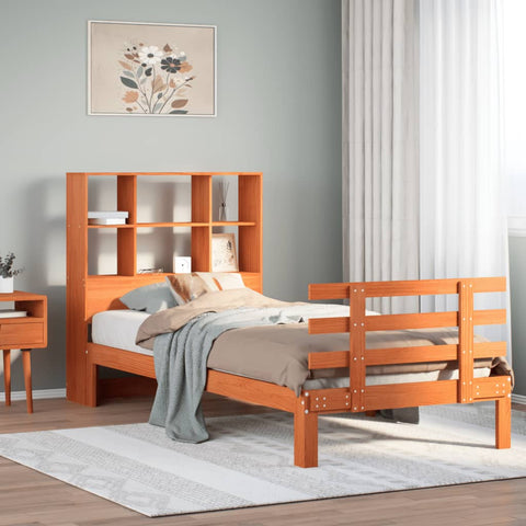 ZNTS Bookcase Bed without Mattress Wax Brown 75x190 cm Small Single Solid Wood Pine 3322767