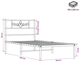 Bed Frame Black Powder-Coated Steel Single Bed Frame 355262