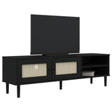 TV Cabinet SENJA Rattan Look Black 158x40x49cm Solid Wood Pine 358045