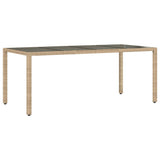 Garden Table with Glass Top Beige 190x90x75 cm Poly Rattan 365539