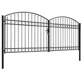 Fence Gate Double Door with Arched Top Steel 400x175 cm Black 143095