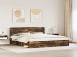 Bed Frame Smoked Oak 200 x 200 cm Solid Pine Wood 3412447