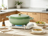 Cast iron 6QT cooking pot - Gradient red - Includes two silicone gloves - Enamel pot 76397171