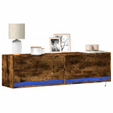 TV Wall Cabinet with LED Lights Smoked Oak 140x31x38 cm 852373
