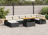 8 Piece Garden Sofa Set with Cushions Black Poly Rattan Acacia 3327626