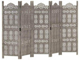 Hand carved 5-Panel Room Divider Grey 200x165 cm Solid Mango Wood 285323