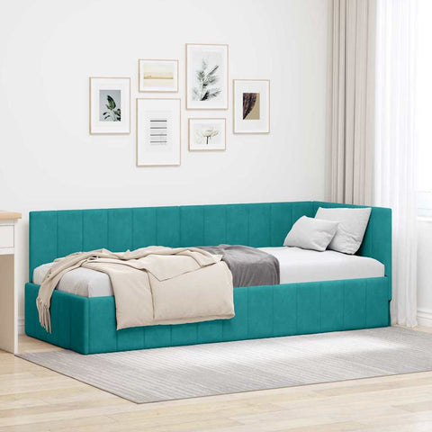 Corner Bed Frame with Headboard Turquoise 80 x 200 cm Velvet 42016295