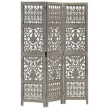 Hand Carved 3-Panel Room Divider Grey 120x165 cm Solid Mango Wood 285332