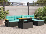 6 Piece Garden Sofa Set with Cushions Black Poly Rattan Acacia 3328128
