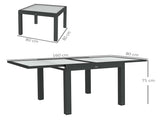 Extending Garden Table, Outdoor Dining Table with Aluminium Frame and Tempered Glass Tabletop, T3398P314160