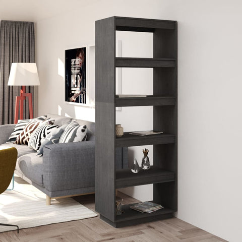 Book Cabinet/Room Divider Grey 60x35x167 cm Solid Pinewood 810876