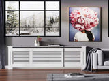 MDF Extendable Radiator Cover Cabinet Shelving Home Office Slatted Design White 139-208.5L x 20.5W x T3398P343152