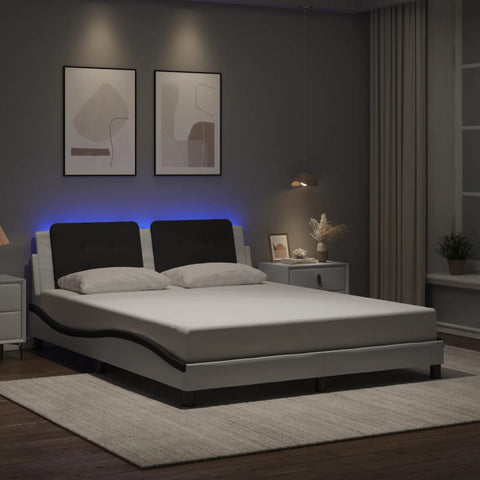 Bed Frame with LED without Mattress "Zadar" White and Black 160x200 cm 3214123