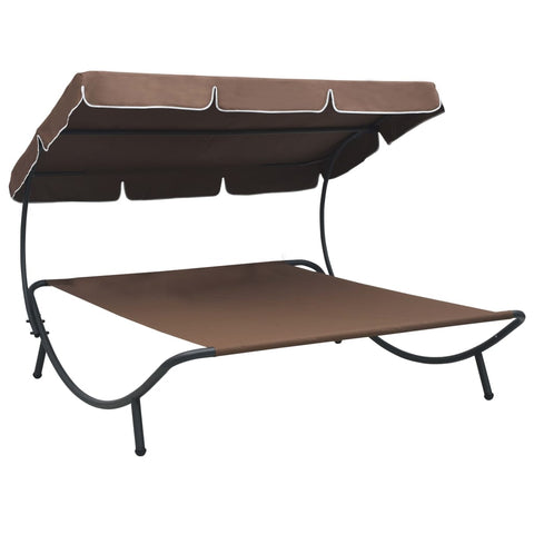 Outdoor Lounge Bed with Canopy Brown 48072