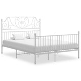 Bed Frame White Powder-Coated Metal Double Durable Bed Frame 324854