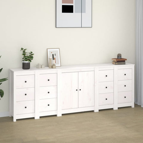 ZNTS Sideboard White 230x35x80 cm Solid Wood Pine 3114085