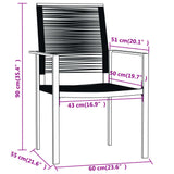 Dining Set Black Powder-Coated Steel, Glass, PVC Hollow Rattan 3099203