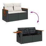 9 Piece Garden Sofa Set with Cushions Black Poly Rattan Acacia 3327633