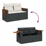 9 Piece Garden Sofa Set with Cushions Black Poly Rattan Acacia 3327633