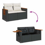 9 Piece Garden Sofa Set with Cushions Black Poly Rattan Acacia 3327633