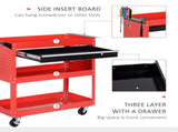 3-Tier Tool Trolley Cart Storage Shelf Roller Cabinet DIY Box Garage Workshop with Drawer Red T3398P344479