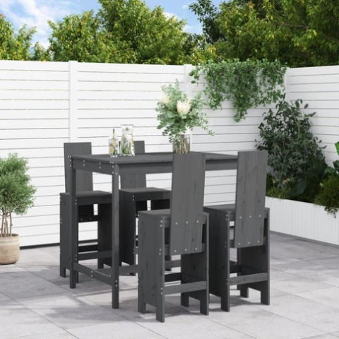 5 Piece Garden Bar Set Grey Solid Wood Pine 3157777