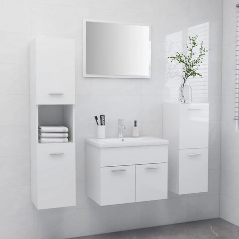 ZNTS Bathroom Furniture Set High Gloss White Engineered Wood 3071096