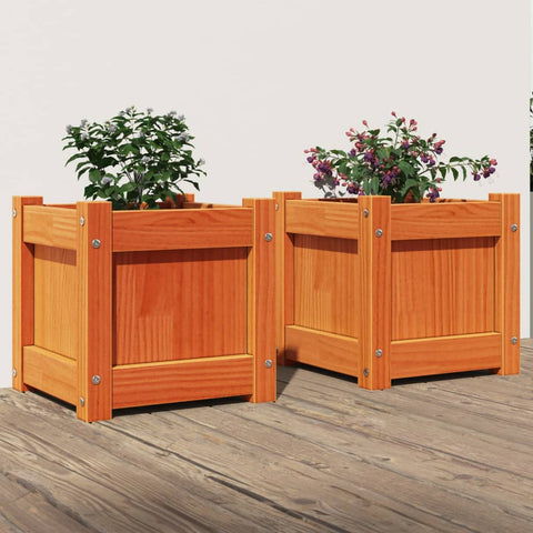 Garden Planters 2 pcs Wax Brown Solid Wood Pine 837399