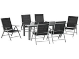 7 Piece Garden Dining Set, Outdoor Table and 6 Folding and Reclining Chairs, Aluminium Frame, T3398P318582
