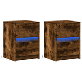Bedside Cabinets with LED Lights 2 pcs Smoked Oak Engineered Wood 852042