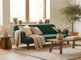 Velvet Feel Fabric 2 Seater Sofa, Small Sofa Loveseat with 21cm Thick Padding and Wood Legs, Dark T3398P548081