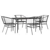 5 Piece Garden Dining Set Black Poly Rattan Glass 3334488